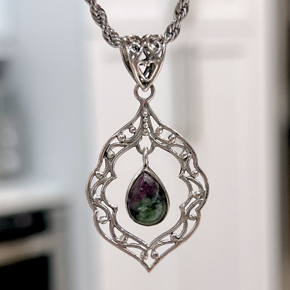 Ruby Zoisite Sterling Silver Dangling Stone Penda… - image 3
